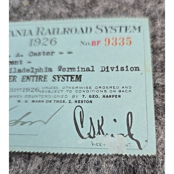 1926 Pennsylvania Railroad System Pass #BF9335 Paper Signed - Picture 3 of 7